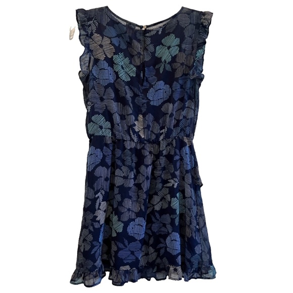 a new day Women's Navy Blue Broken Lines Floral Ruffled Lined Dress Size L - Picture 6 of 12